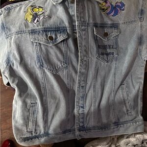 Women's Light Blue Jean Jacket with Cartoon Patches
